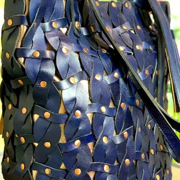 PATRICIA NASH Navy Leather Twisted Braid Mizzana Tote NWT - Picture 4 of 11